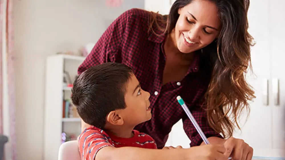 Mother and son doing activities together