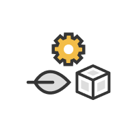 A nut, a leaf and a cube icon